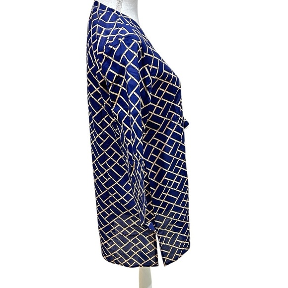 NWT CHARLESTON SHOE CO. 100% Blue & bamboo tan Patterned Tunic 3/4 sleeve large - Picture 5 of 11